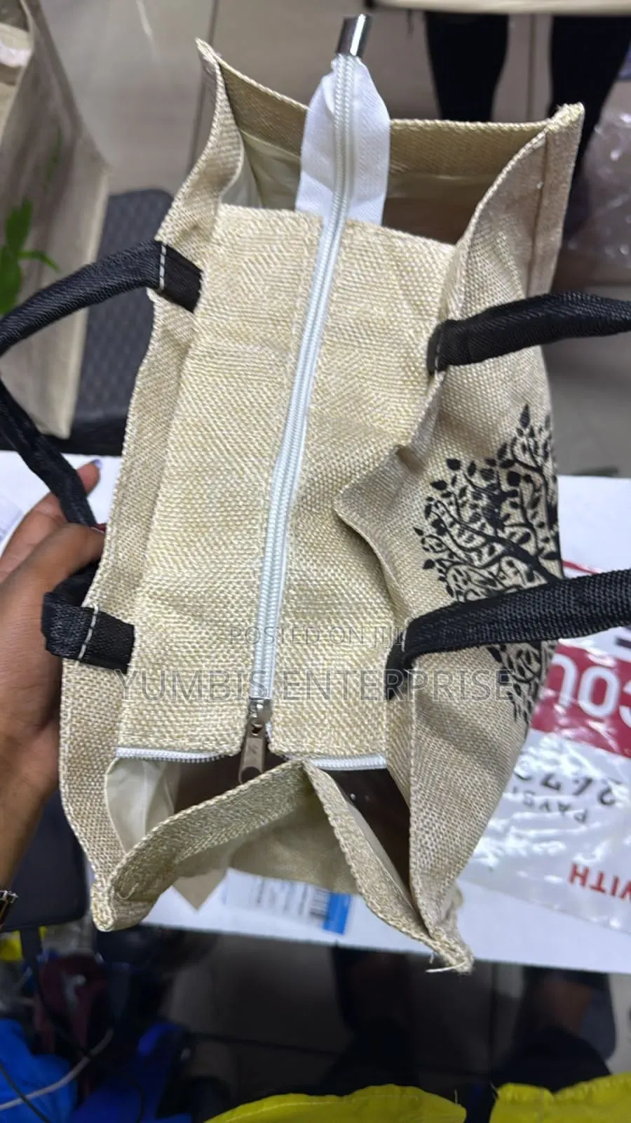 Brown Jute Tote Bags With Zip