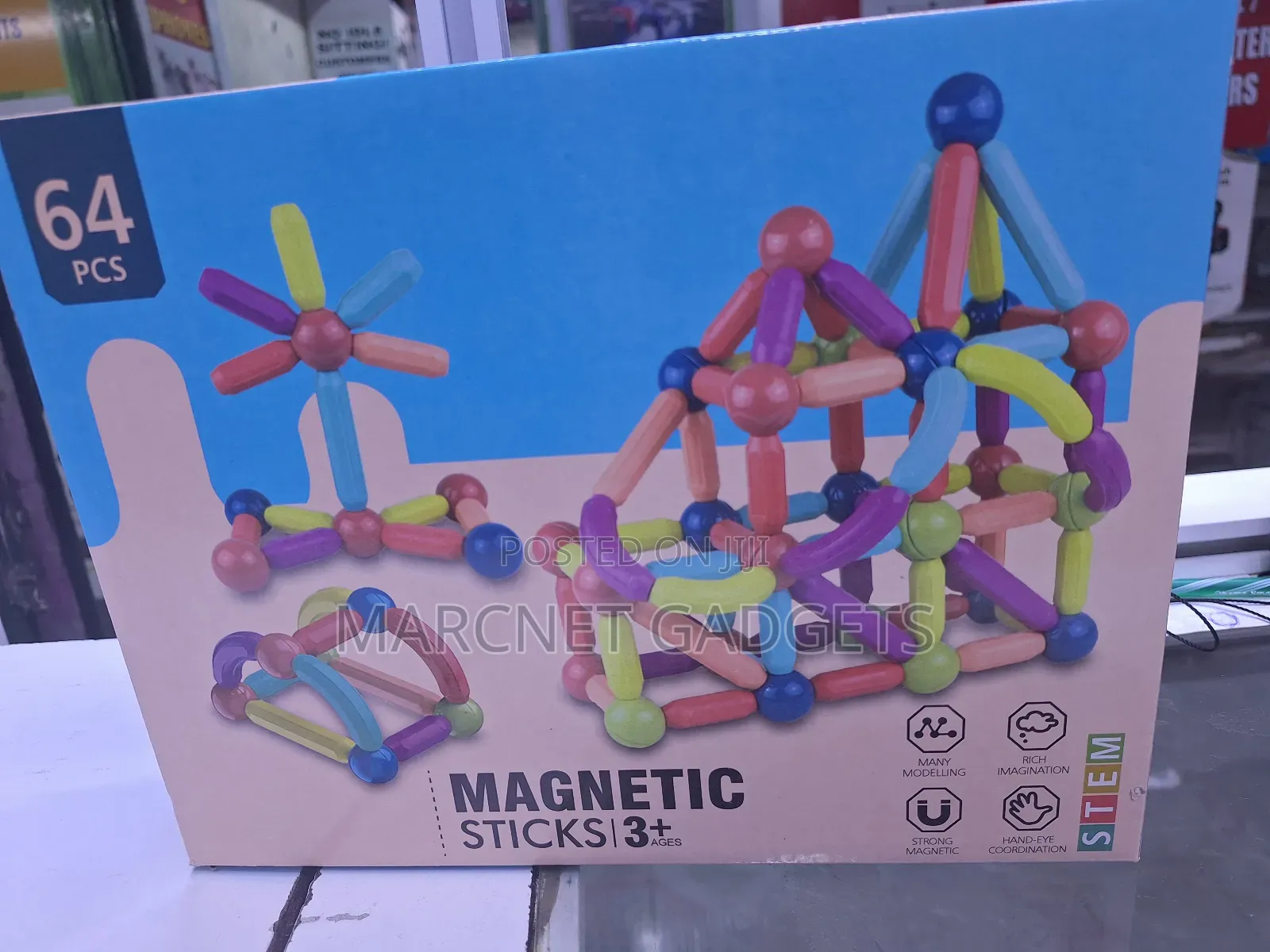 64 Pieces Modeling Stem Magnetic Sticks Montessori