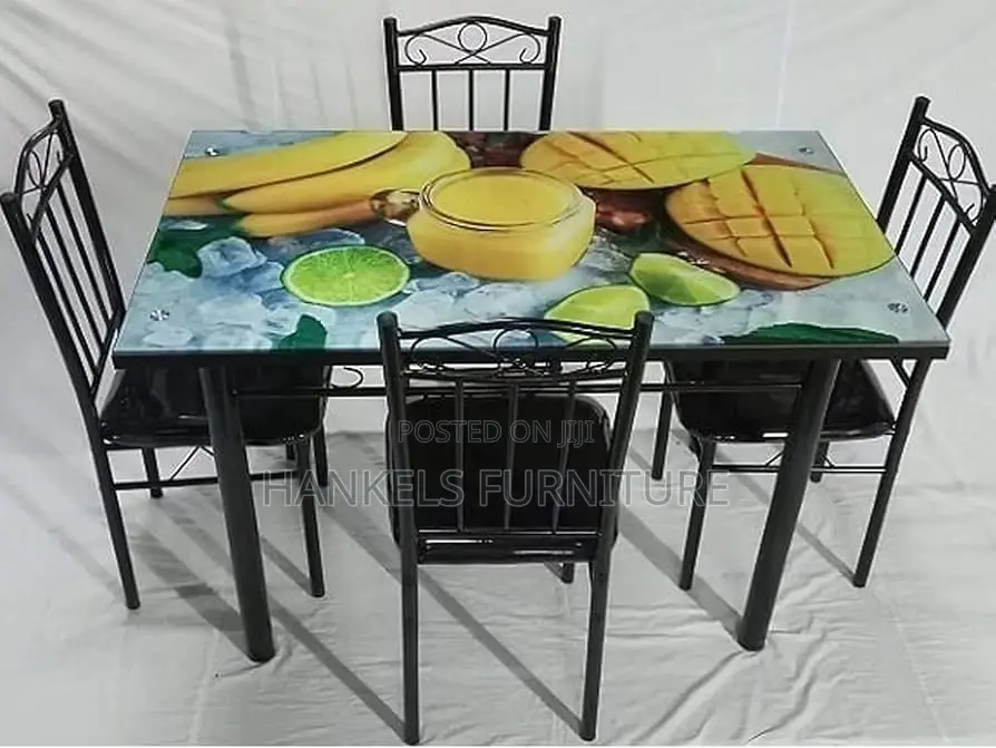Zoriox Glass Top Four Seater Dining Table Set for Home