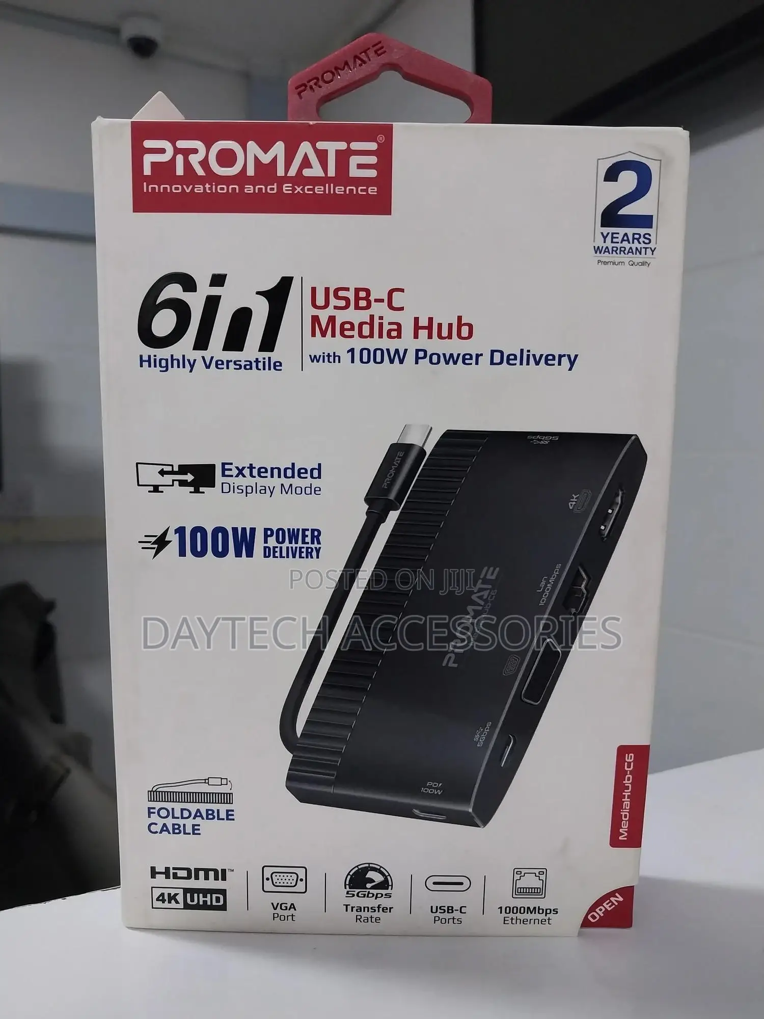 Promate 6 in 1 Super Speed Usb-C Media Hub With 100w Power