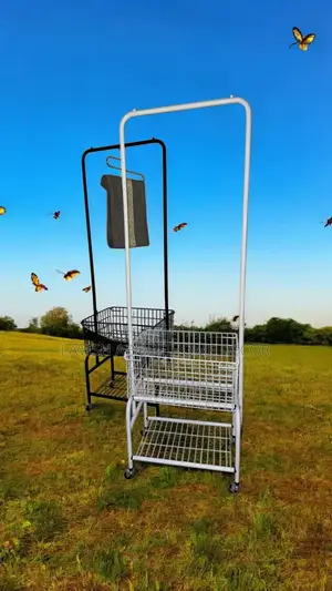 Laundry Basket Cart Heavy Duty With Wheels Hanging Bar