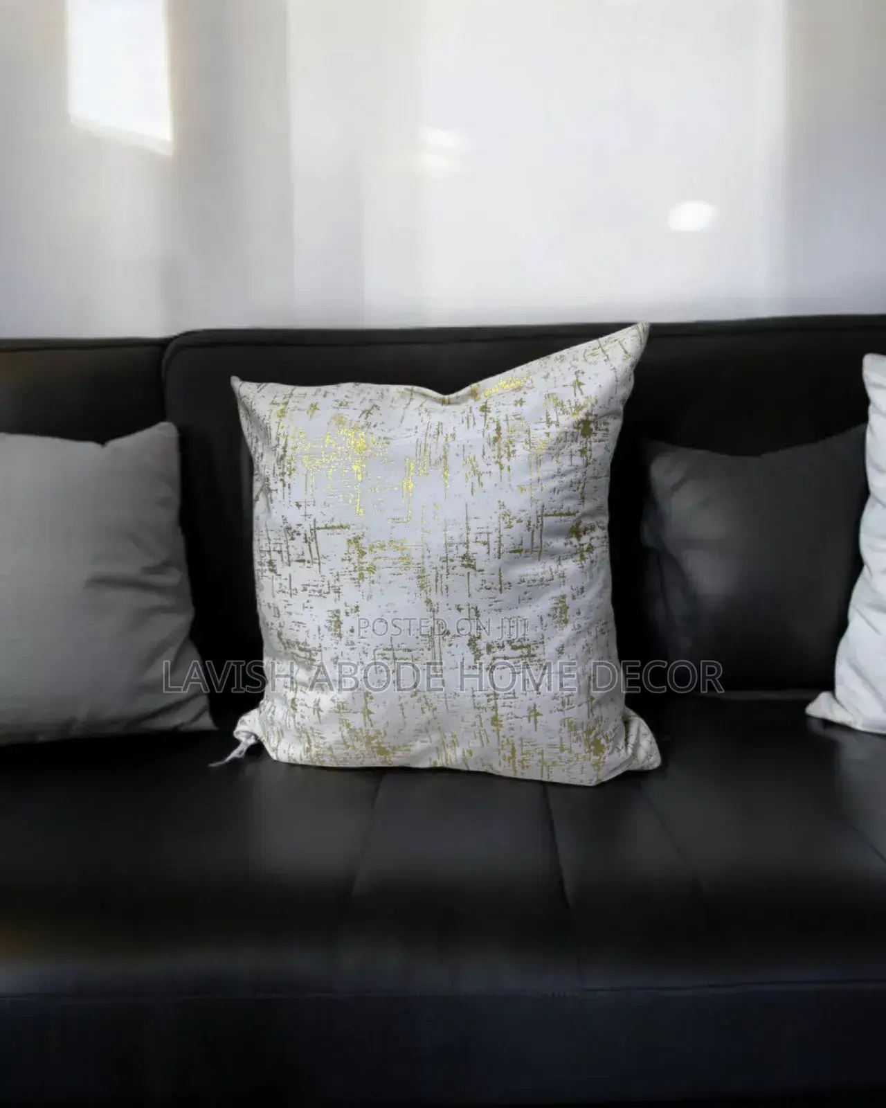 White Throw Pillow Cover/ Case With Gold Details