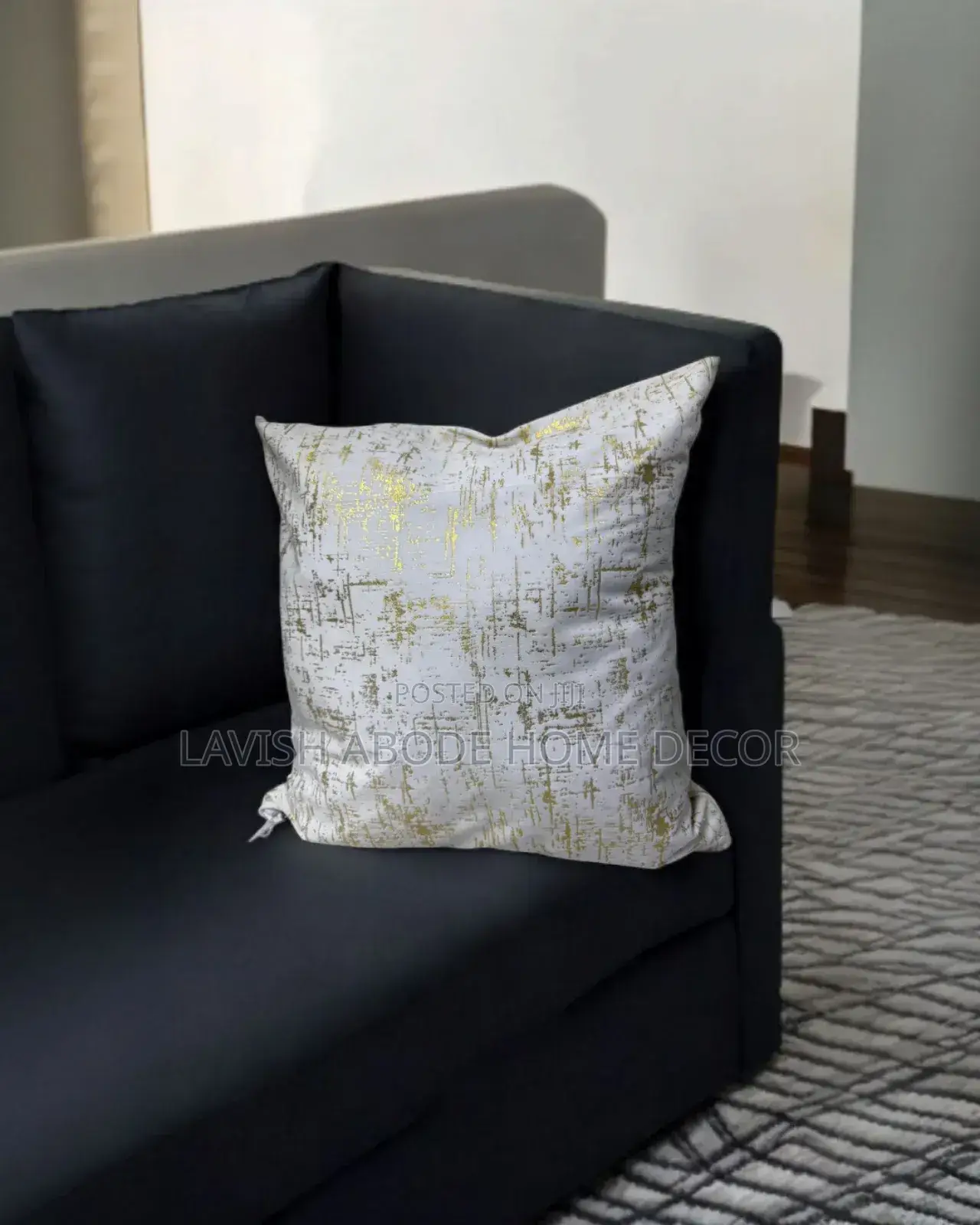 White Throw Pillow Cover/ Case With Gold Details