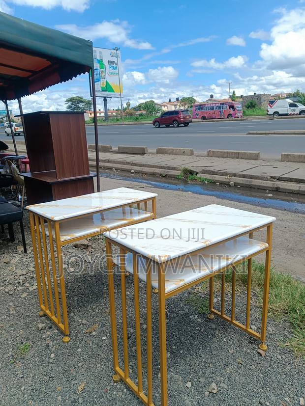 2 Nail Marble Tables, White and Gold - main view