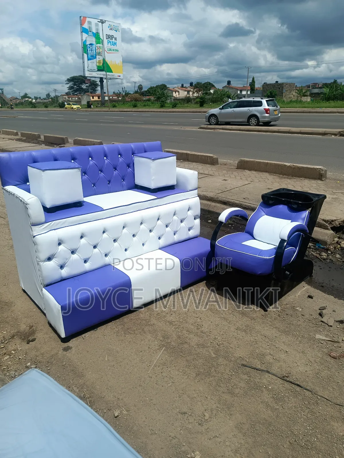 3 Seater Pedicure and a Sink Seat White and Purple 
