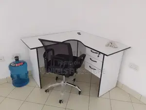 L-Shape White Black Table
