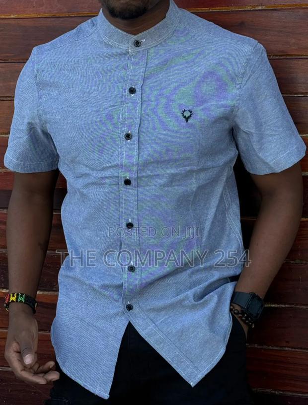 Quality Cotton Collar Short-Sleeved Men Casual Plain Shirts - thumbnail 4
