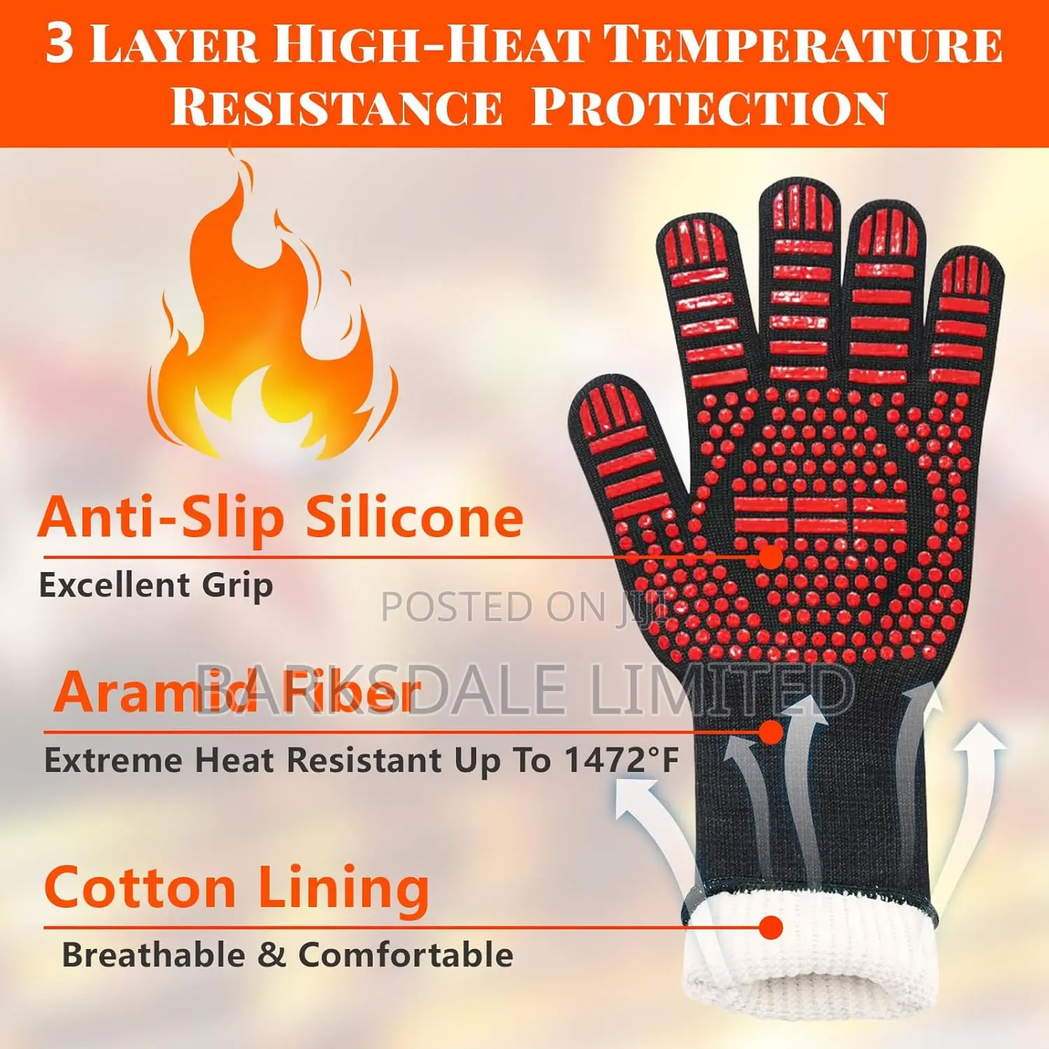 Heat Resistant Gloves Oven Gloves Rubber Mitts Grill BBQ