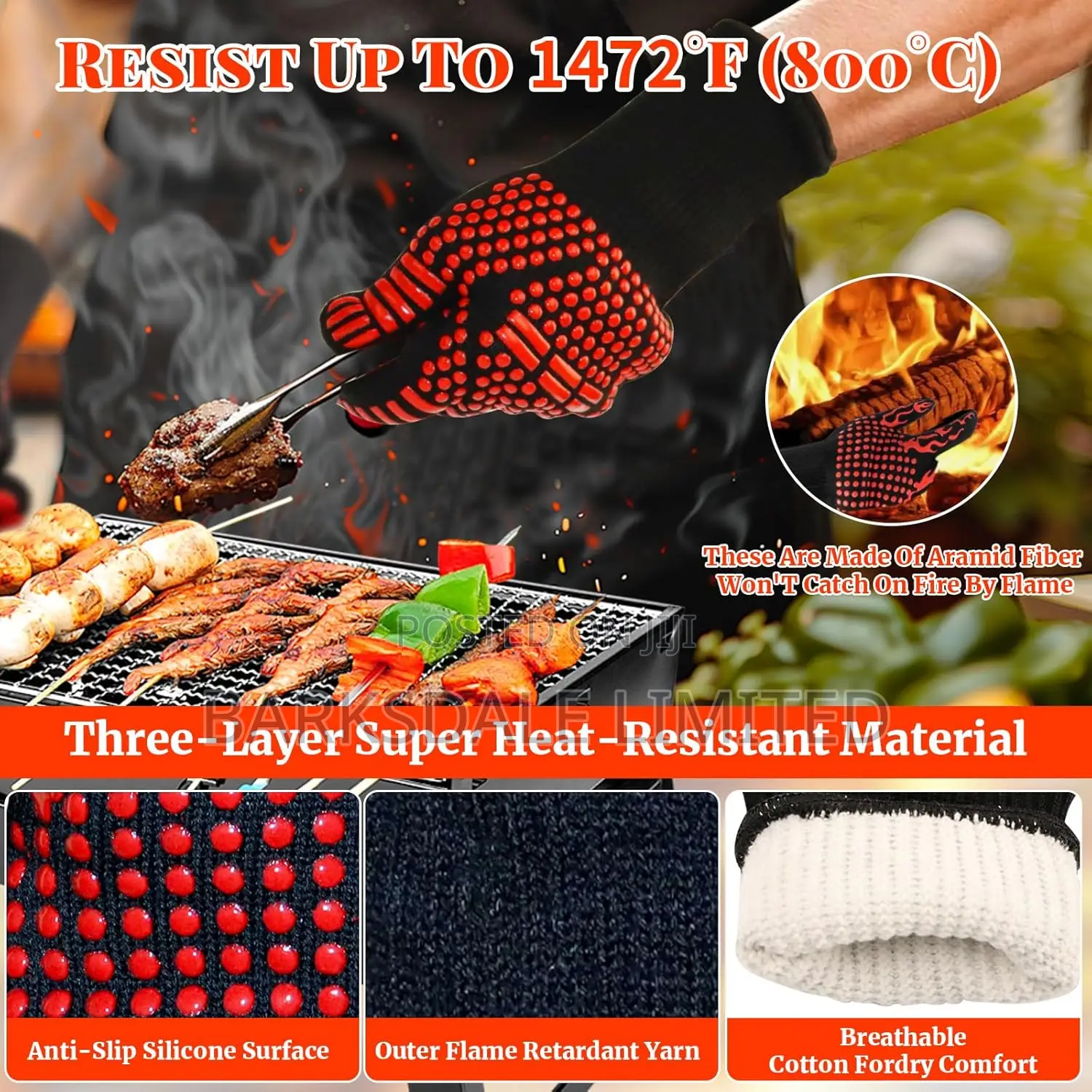 Heat Resistant Gloves Oven Gloves Rubber Mitts Grill BBQ