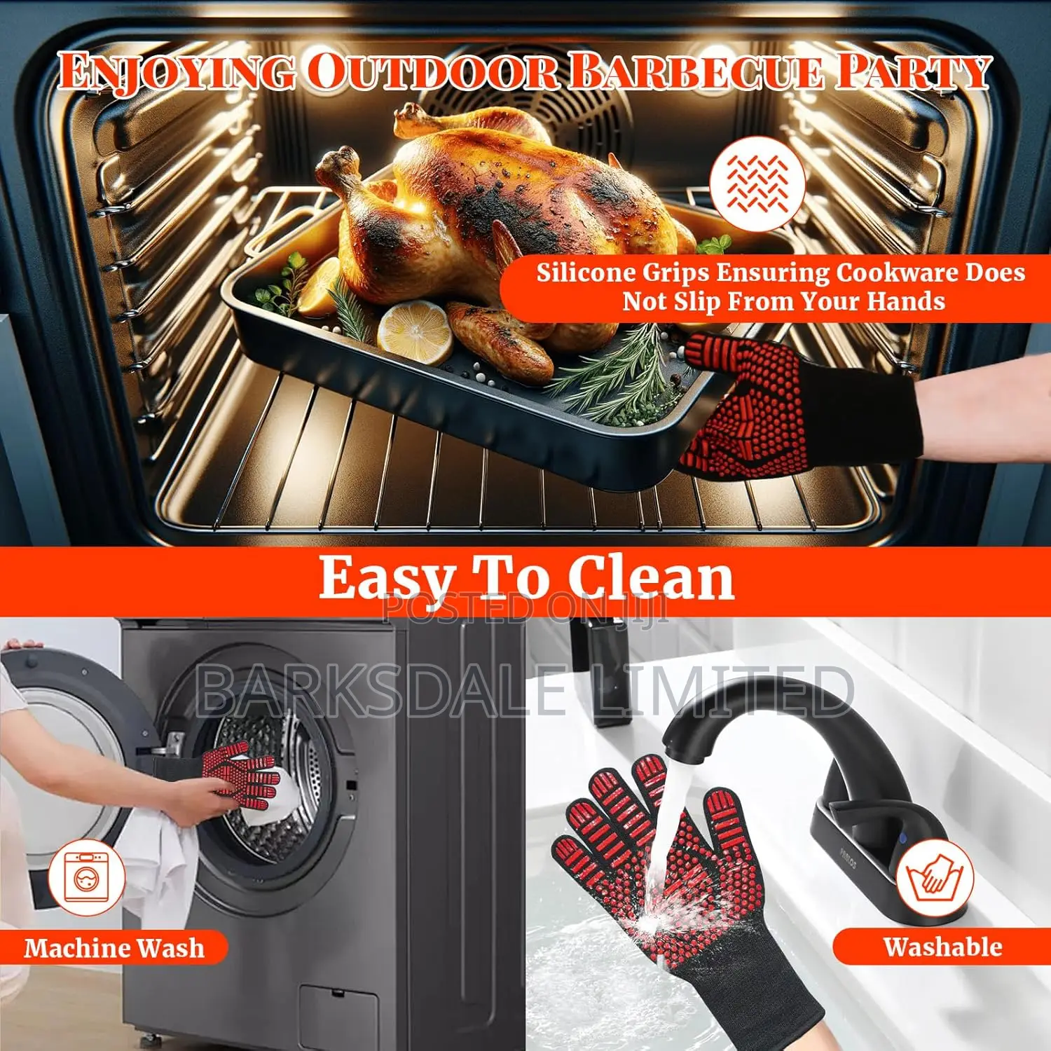 Heat Resistant Gloves Oven Gloves Rubber Mitts Grill BBQ