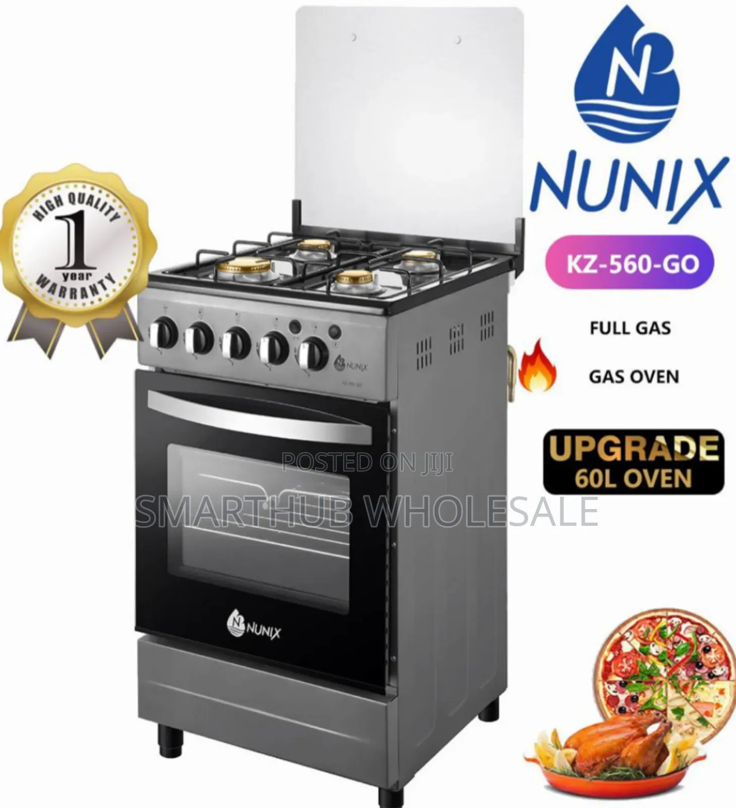 *Nunix Standing Cooker 4gas. Gas Oven