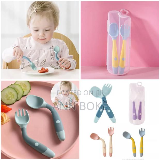 2 PCS Baby Bendable Silicon Spoon Fork Set - main view