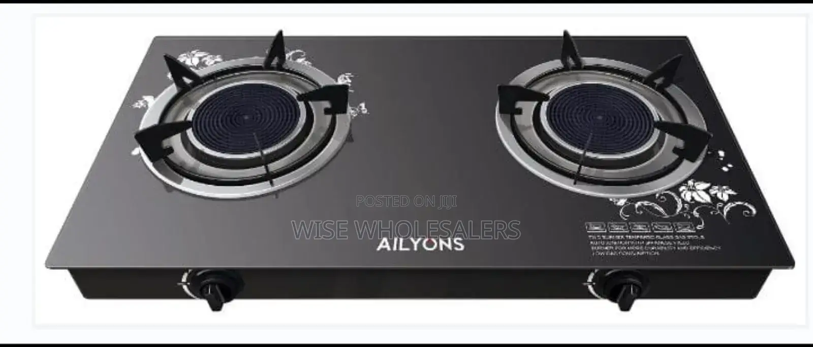Ailyons 2 Burner Glass Top Gas Cooker Infrared Double Burner