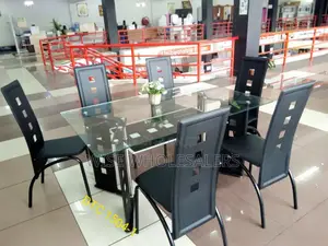Executive 6 Sitter Glass Dinning Table  With Leather Seats