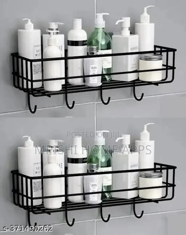 Rectangular Metallic Corner Bathroom Shelf Black and White - main view