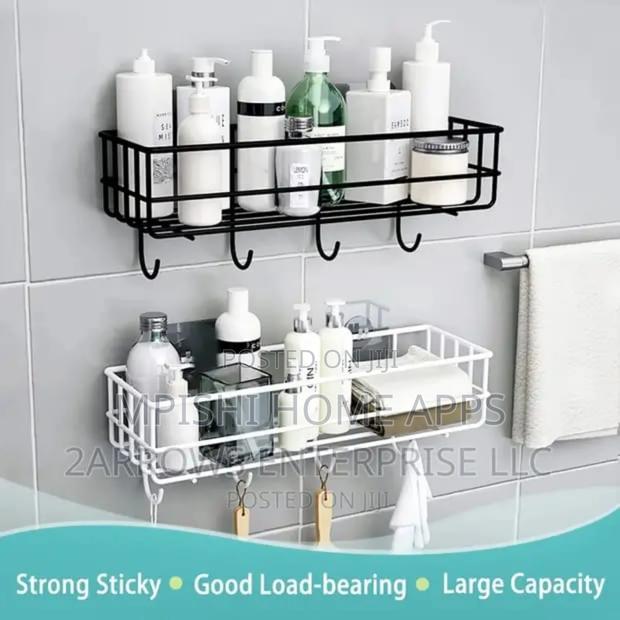 Rectangular Metallic Corner Bathroom Shelf Black and White - thumbnail 2