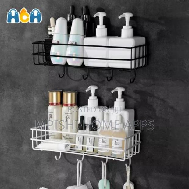 Rectangular Metallic Corner Bathroom Shelf Black and White - thumbnail 3