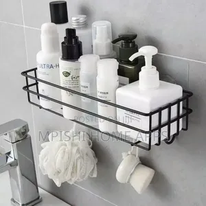 Rectangular Metallic Corner Bathroom Shelf Black and White