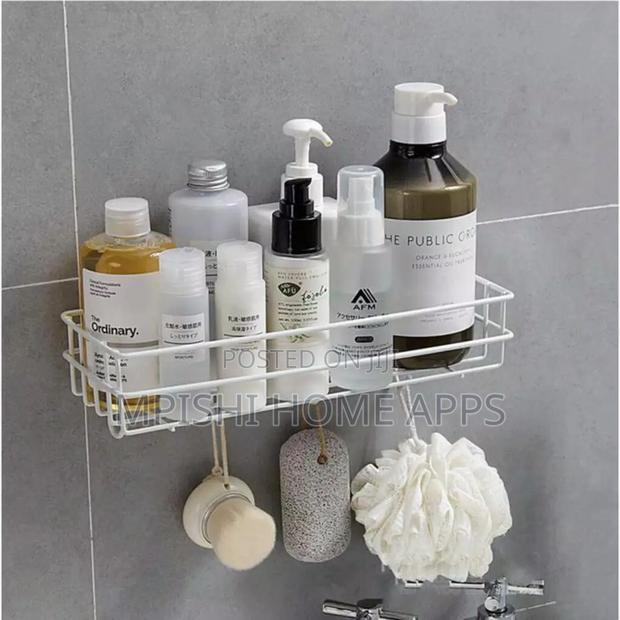 Rectangular Metallic Corner Bathroom Shelf Black and White - thumbnail 5