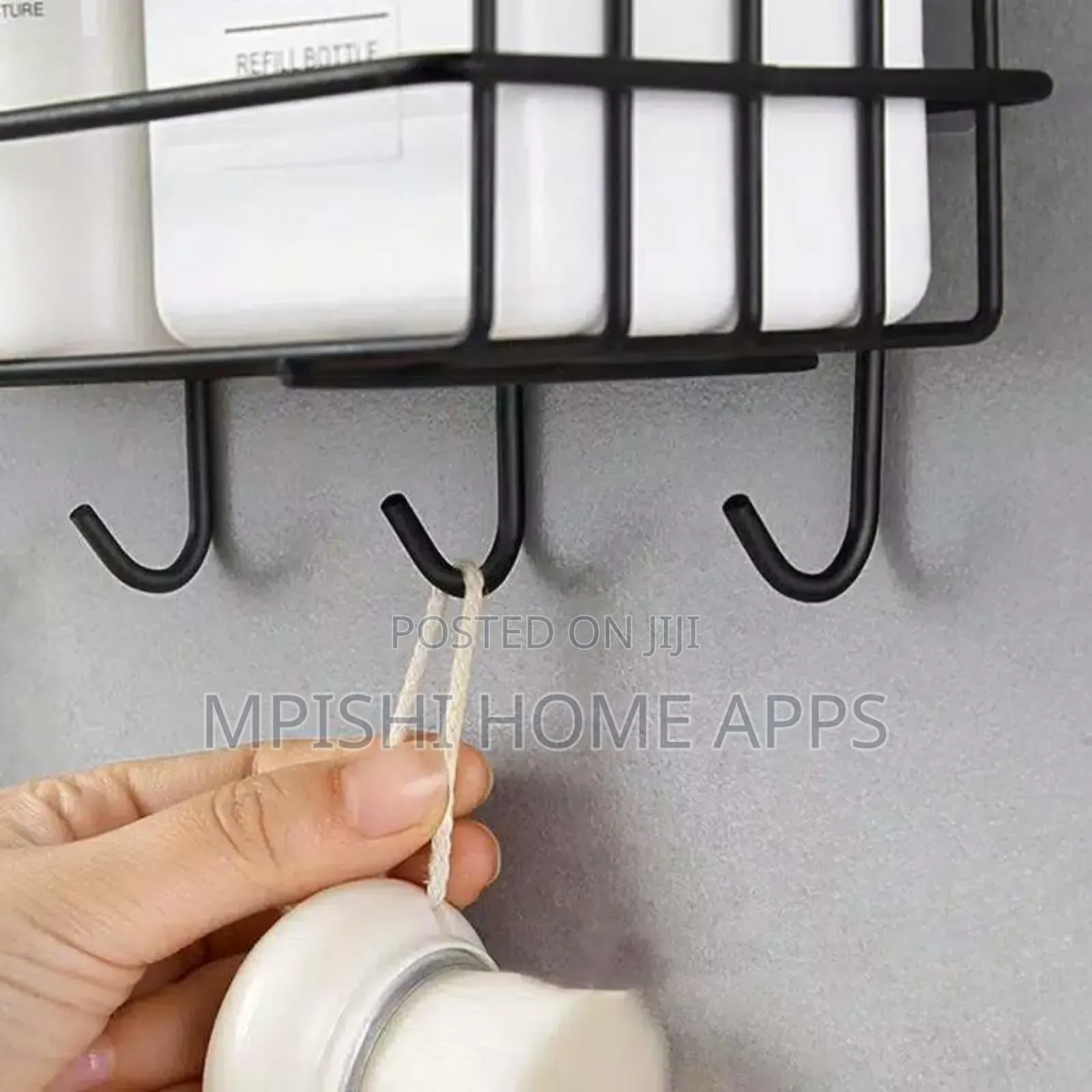 Rectangular Metallic Corner Bathroom Shelf Black and White