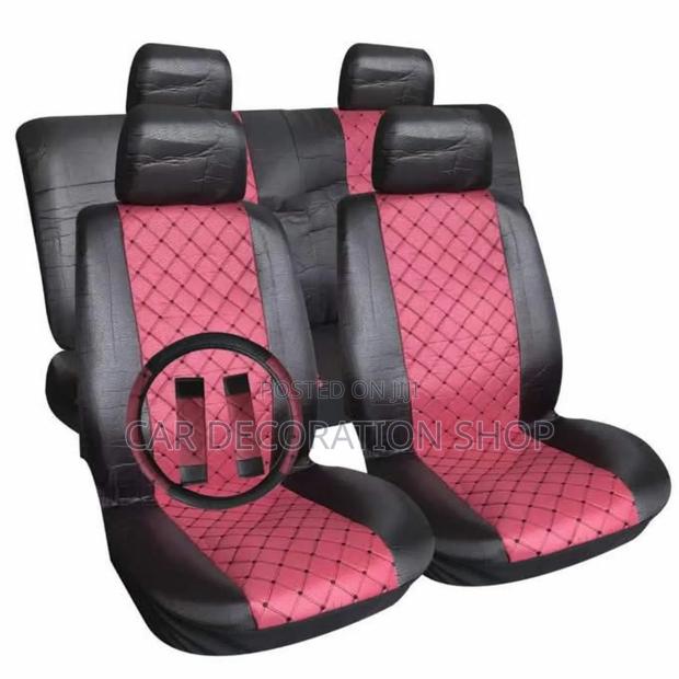 Black Red Leather Seat Cushions Steering Cover