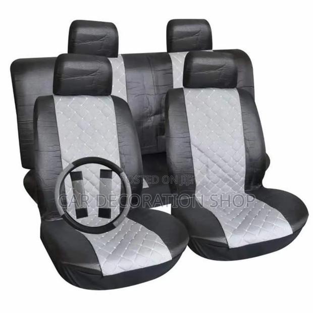 Grey Black Stitched 5seater Seat Cushions With Steering Cove