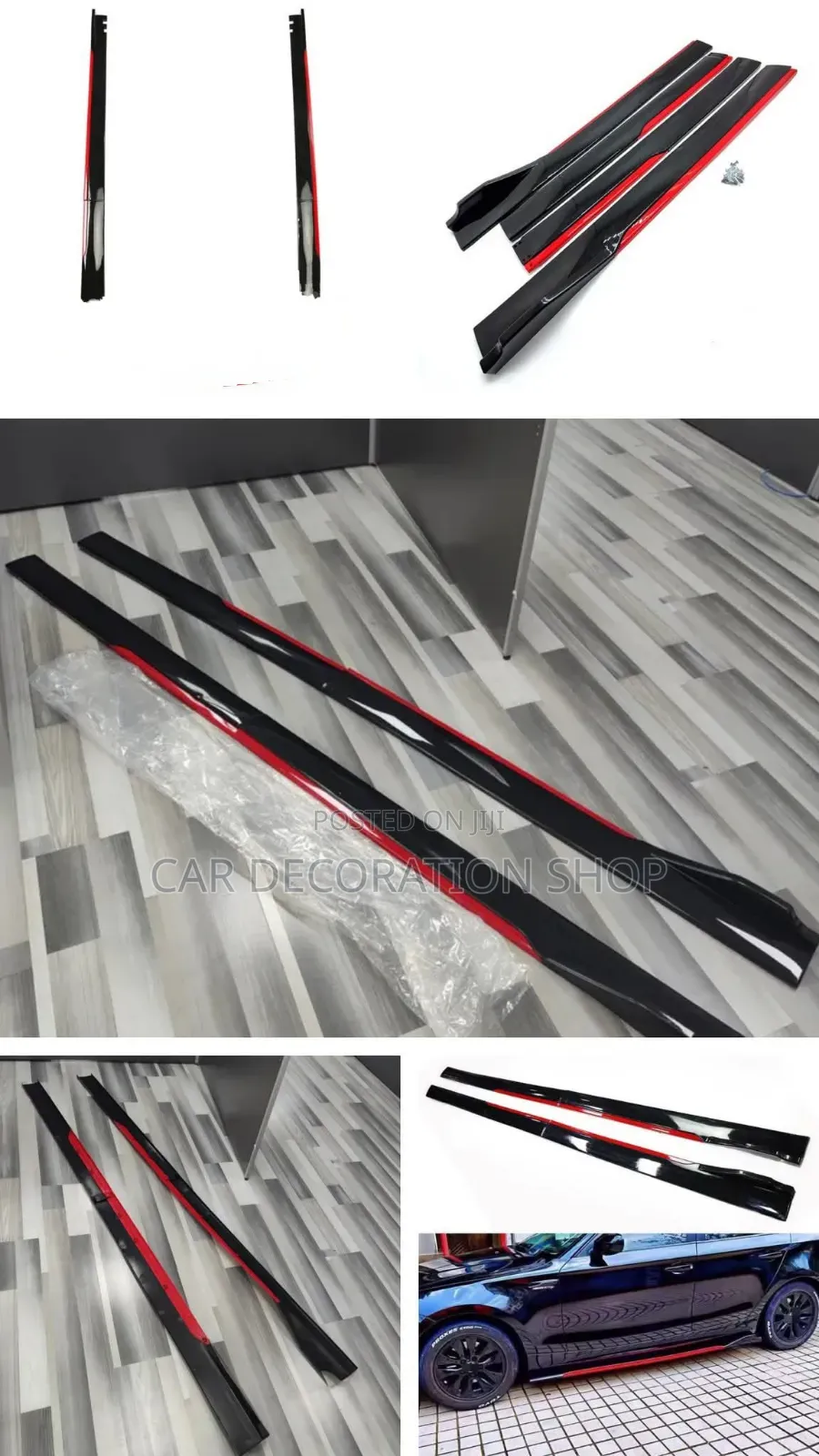 Gloss Black With Red Plastic Car Side Skirts Body Kit