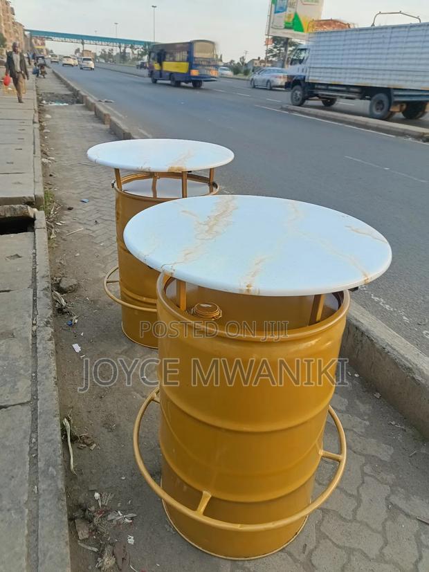 Bar High Drum Tables, White and Gold  - thumbnail 2