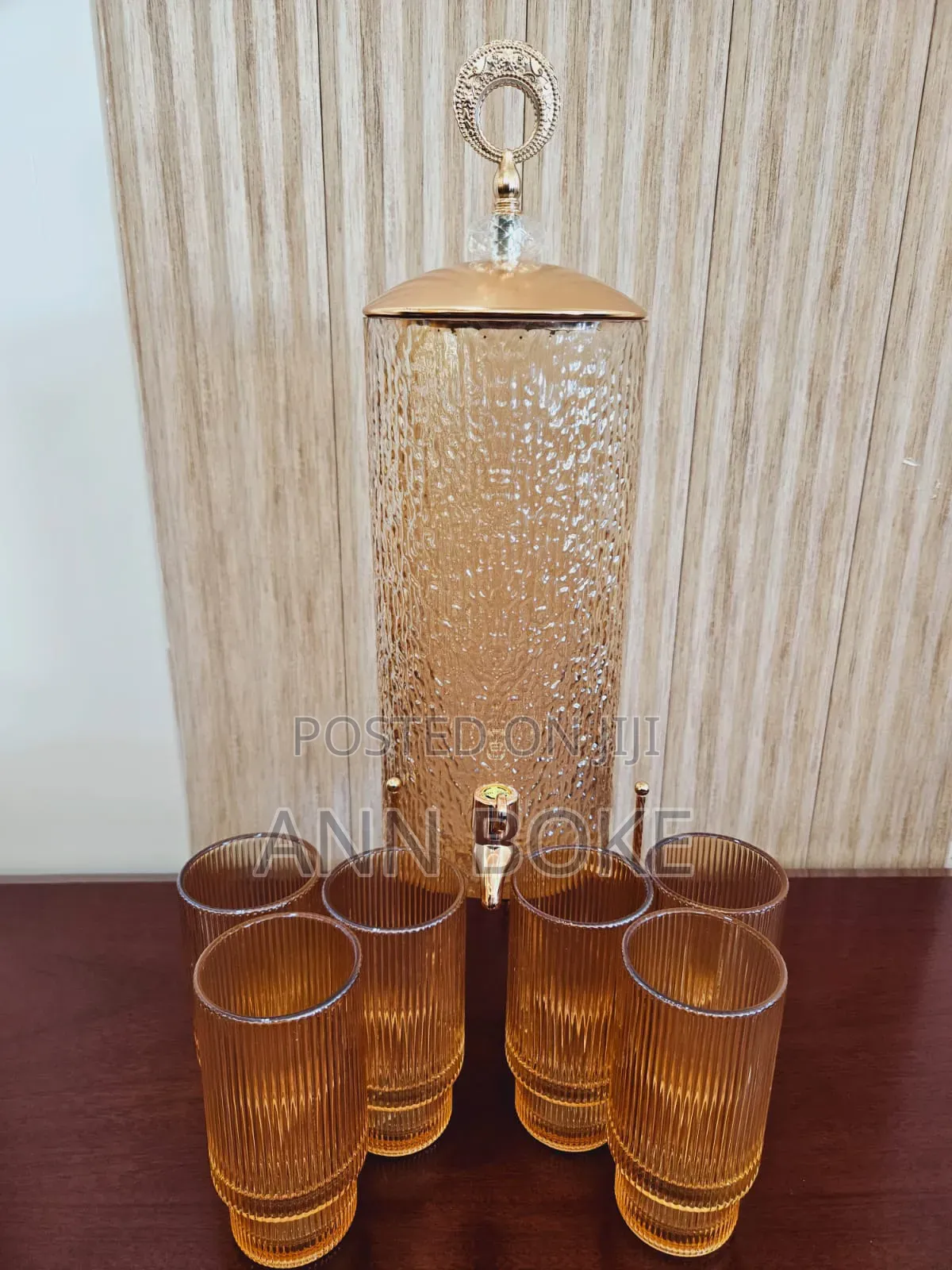 *Quality Crystal Gold Glass Juice Dispenser Decanter Set