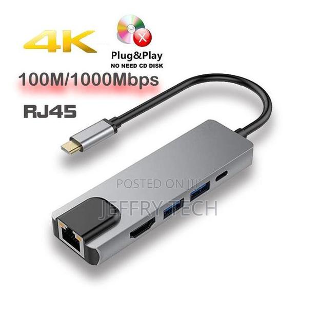 5 Port Usb Type C Hub Hdmi-Compatible 100m/1000m Rj45 To