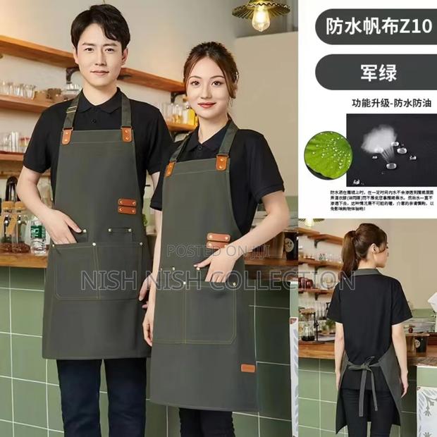 Premium Upscale Apron With Pockets and Leather Straps - main view
