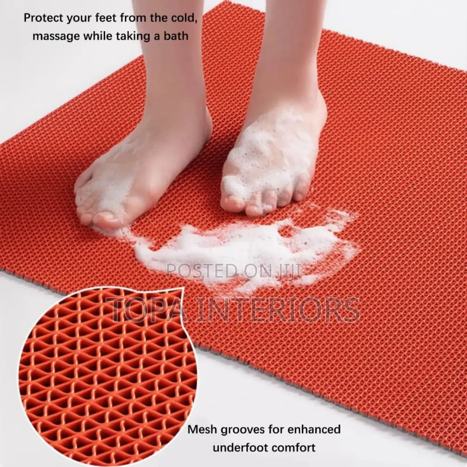 Red Porous Bathroom Water Resistant PVC Perforated Antislip Mats Rugs