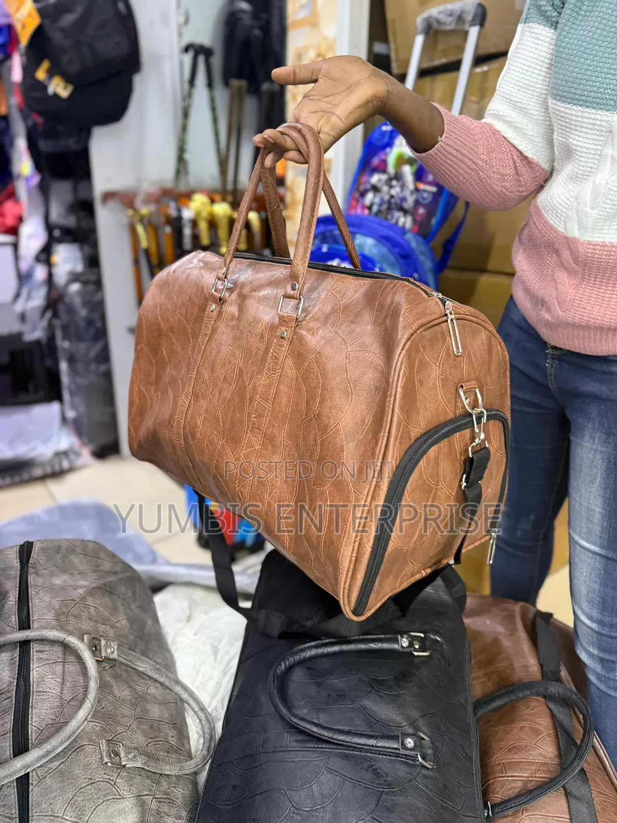 Brown Pu Leather Duffle Bags Medium Size 1400