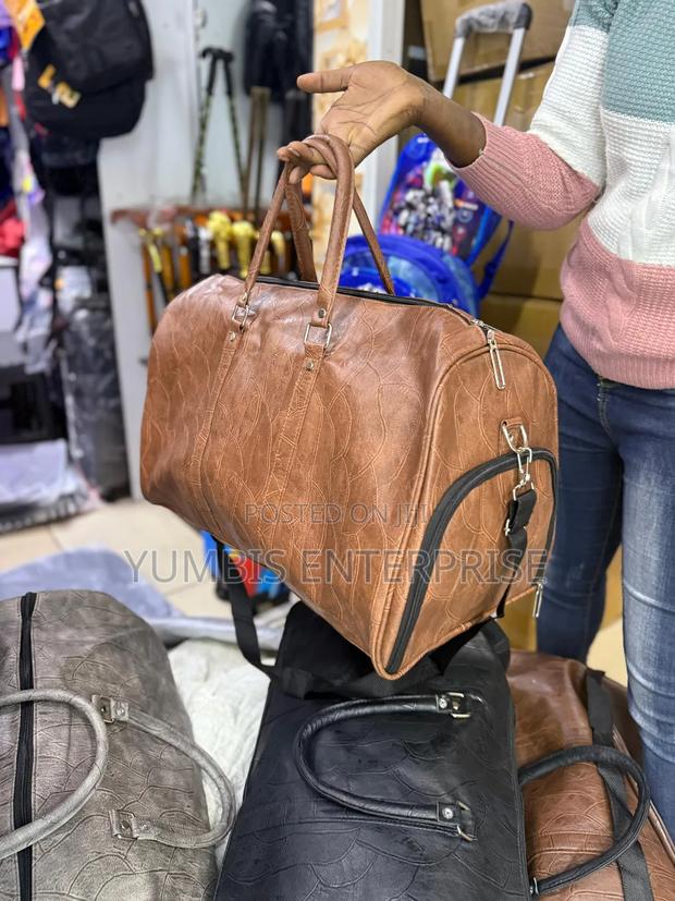 Brown Pu Leather Duffle Bags Medium Size 1400 - thumbnail 2