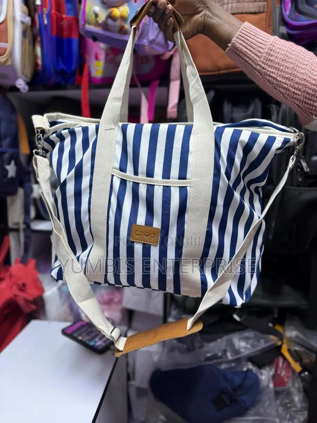 Navy Blue /White Stripes Cabana Strip Largewomen's Tote Bag
