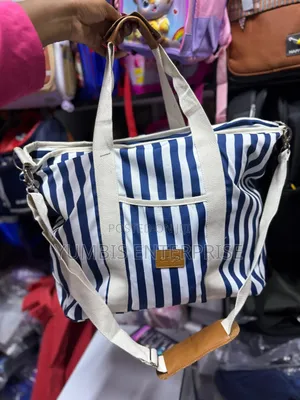 Navy Blue /White Stripes Cabana Strip Largewomen's Tote Bag