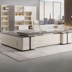 Office Desk: 2-Meters L Shape Office Desk Set in Light Gray