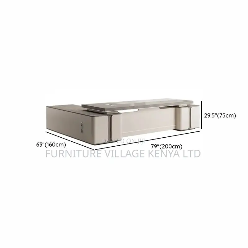 Office Desk: 2-Meters L Shape Office Desk Set in Light Gray