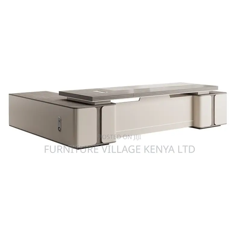 Office Desk: 2-Meters L Shape Office Desk Set in Light Gray