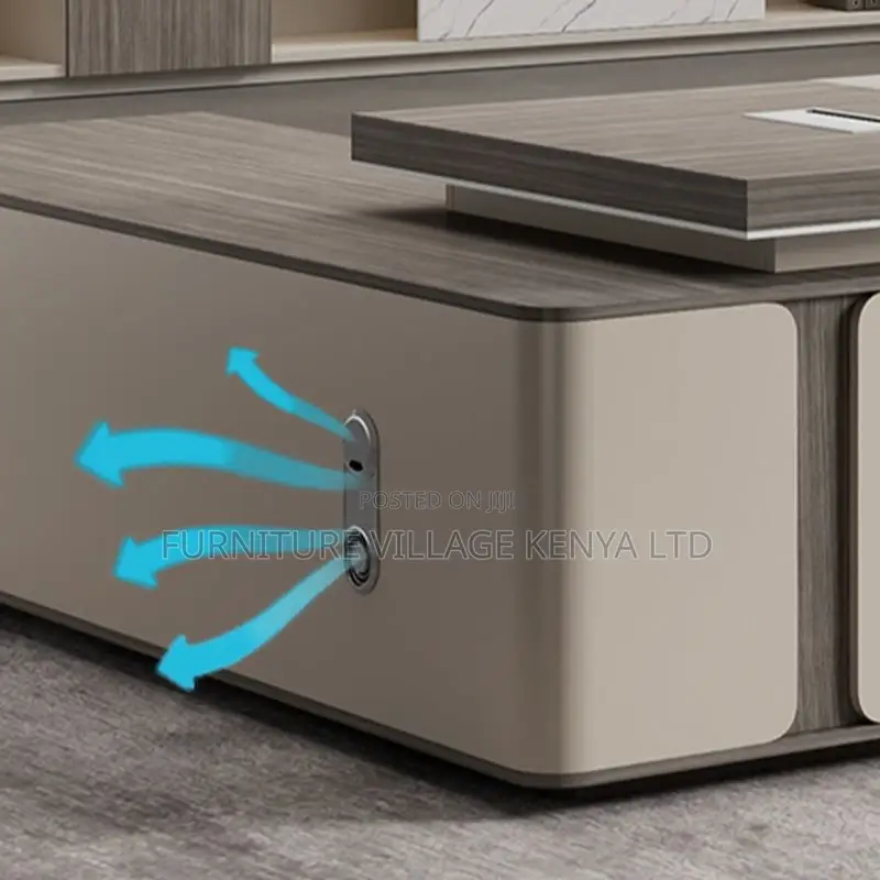 Office Desk: 2-Meters L Shape Office Desk Set in Light Gray