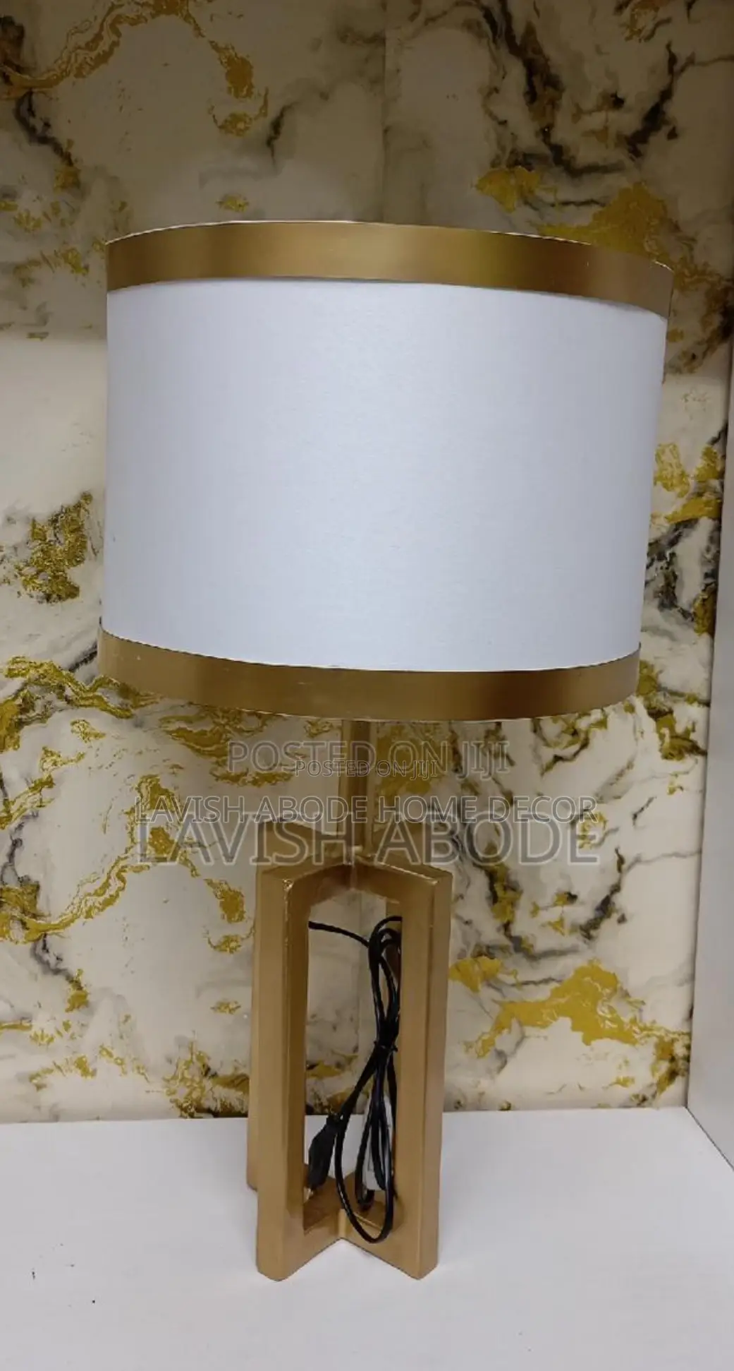 Metallic Bedside Table Lamp White and Gold