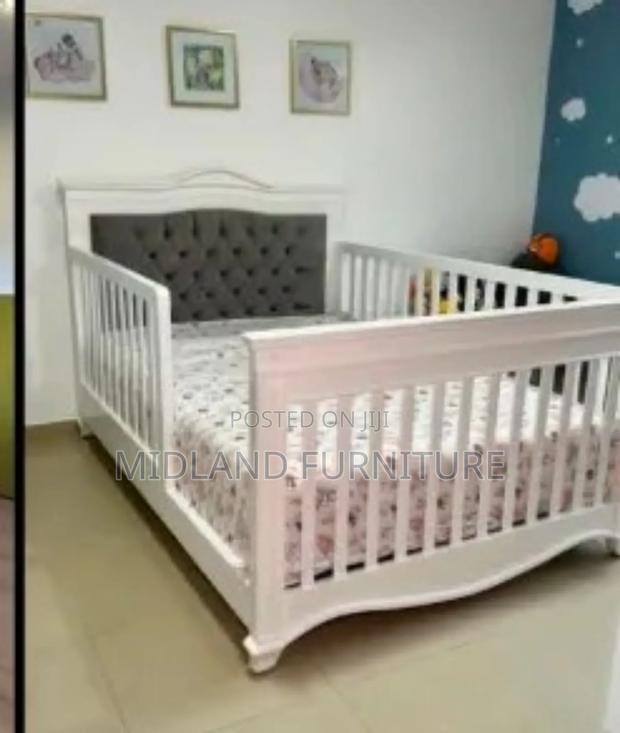 Baby Cot Bed With Button Tufted Headboard - main view