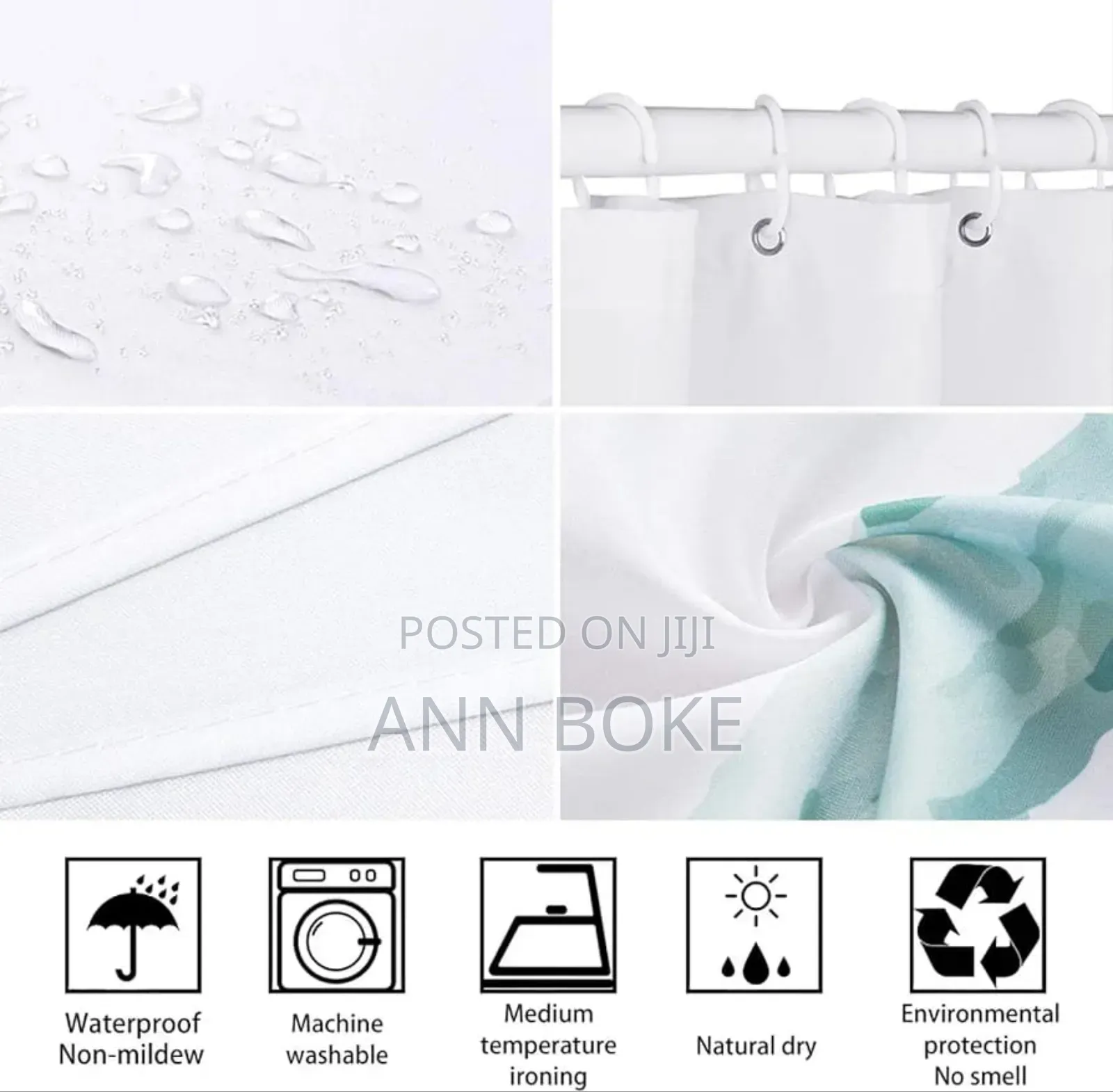 *Waterproof 12 Hook *180x180cm Shower Curtain