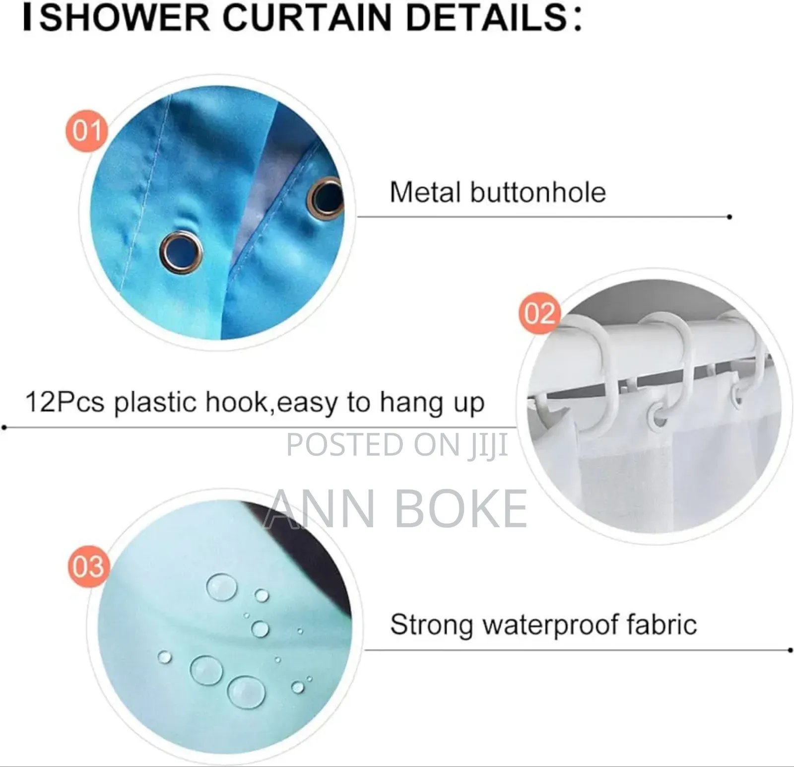 *Waterproof 12 Hook *180x180cm Shower Curtain