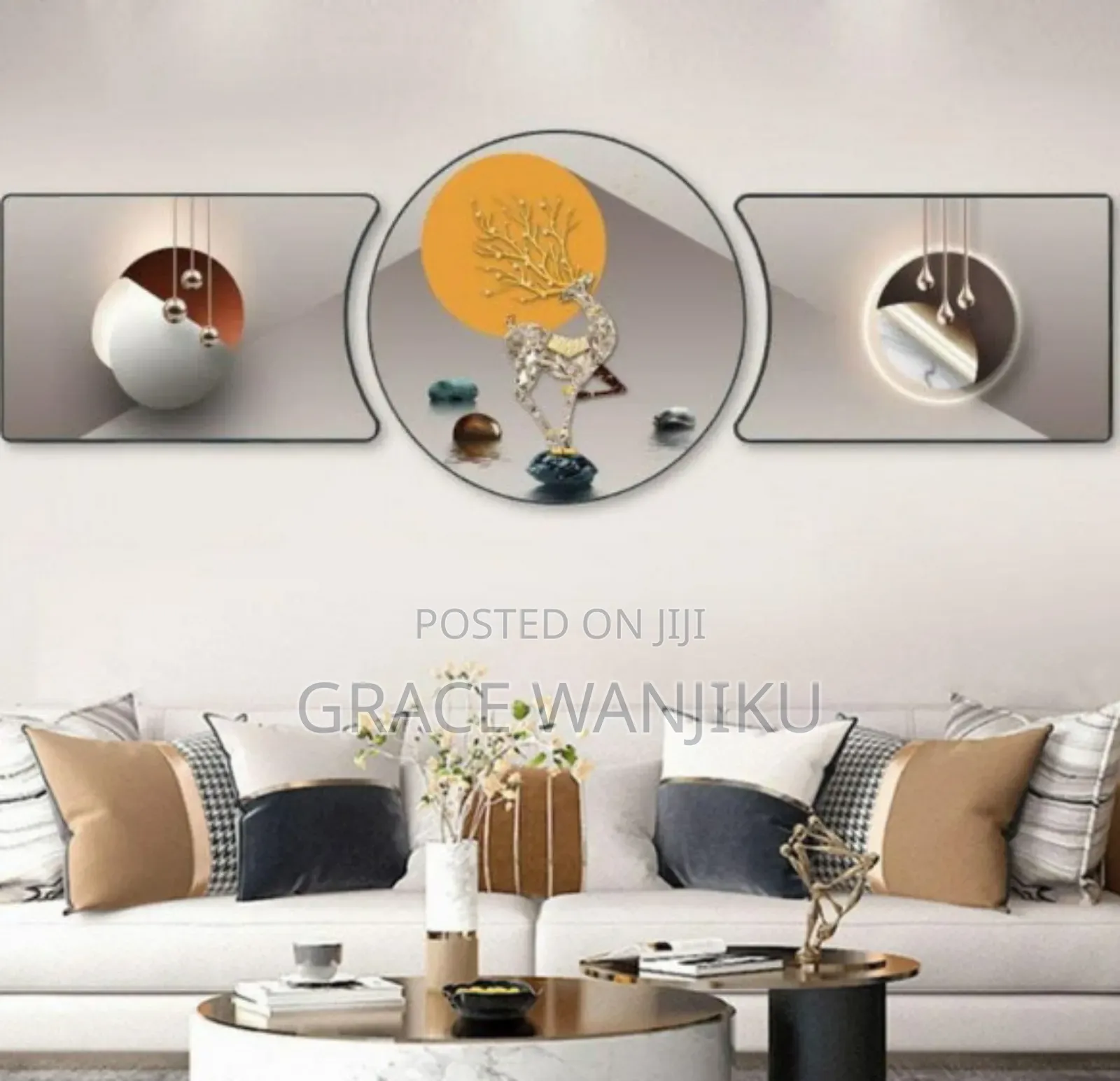 3pcs Crystal Porcelain Decorative Painting