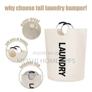 Big Size 90l Waterproof Foldable Laundry Basket- Cream White