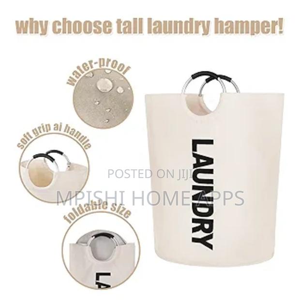 Big Size 90l Waterproof Foldable Laundry Basket- Cream White - thumbnail 5