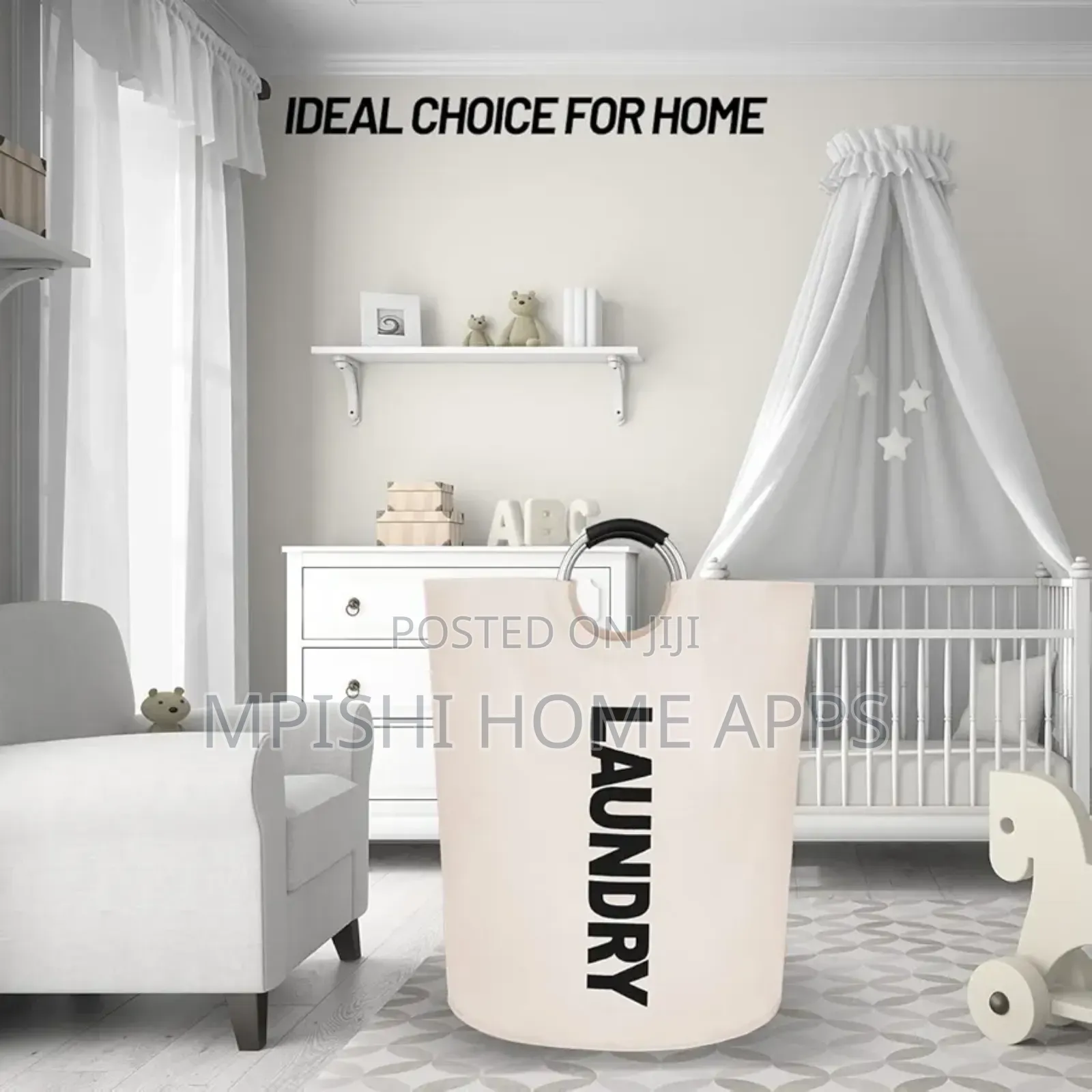 Big Size 90l Waterproof Foldable Laundry Basket- Cream White