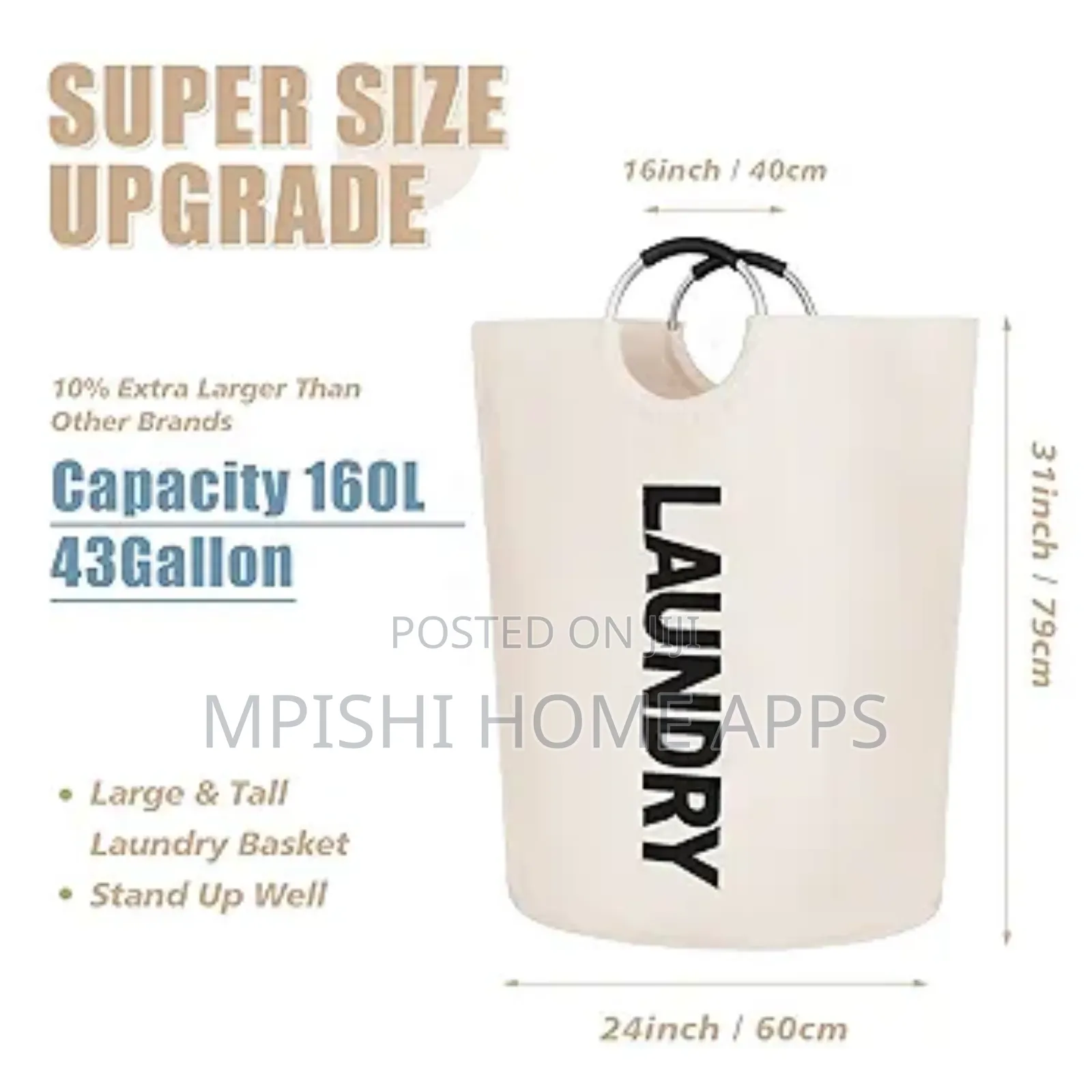 Big Size 90l Waterproof Foldable Laundry Basket- Cream White