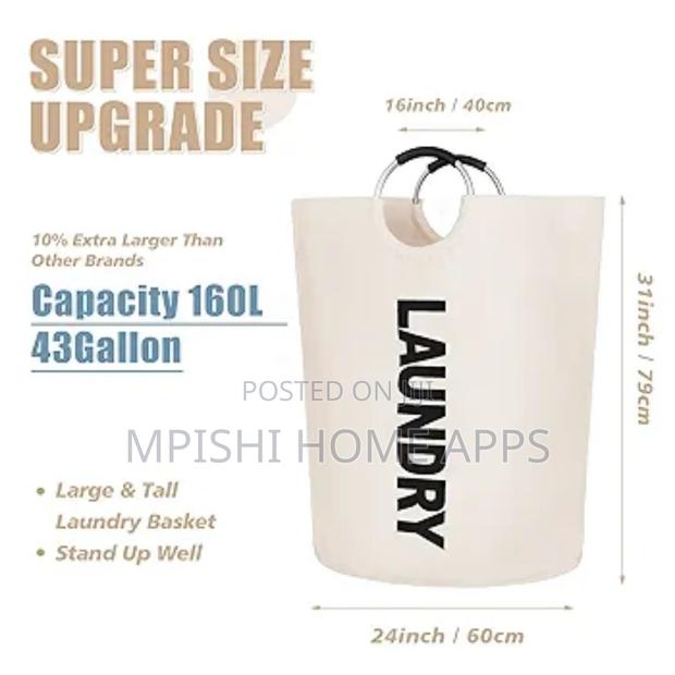 Big Size 90l Waterproof Foldable Laundry Basket- Cream White - thumbnail 7